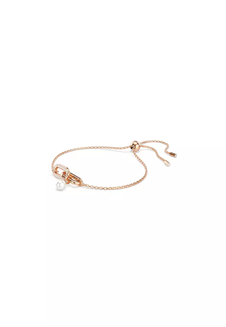 Constella bracelet, Crystal pearl, Round cut, White, Rose gold-tone plated