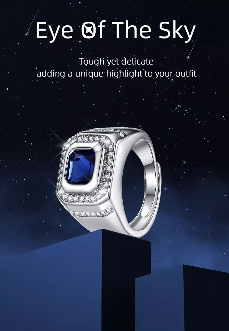 Cincin Pria Original Dilapisi Platinum Perhiasan Pria Tunangan Pernikahan Fashion Cincin Cowok blue