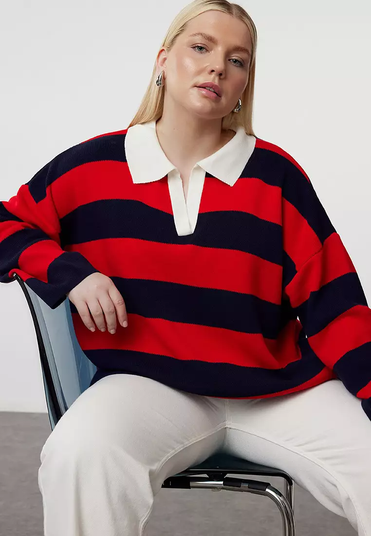 Multicolored Polo Neck Striped Knitwear Sweater Tbbaw23An00045