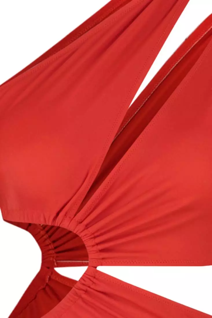 Red One Shoulder Cut Out Swimsuit