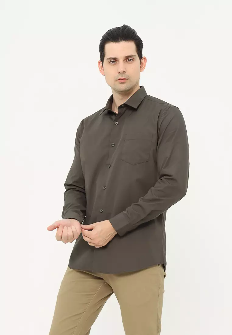 MAGINOT Kemeja Pria Basic Polos Panjang ARMY