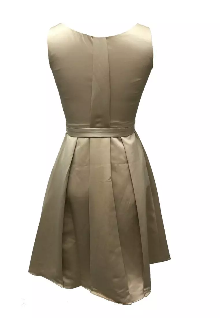 迷人色丁V領蝴蝶結晚禮服