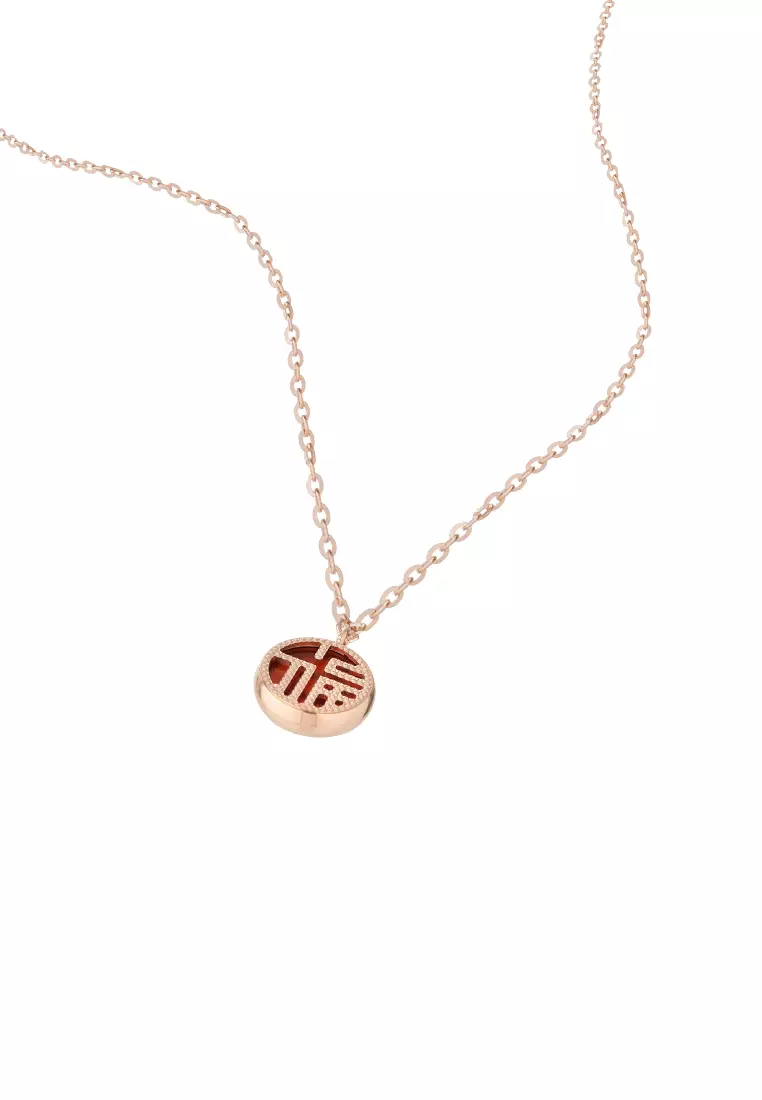 TOMEI 红玉髓福字 Carnelian Fu Necklace, Rose Gold 750