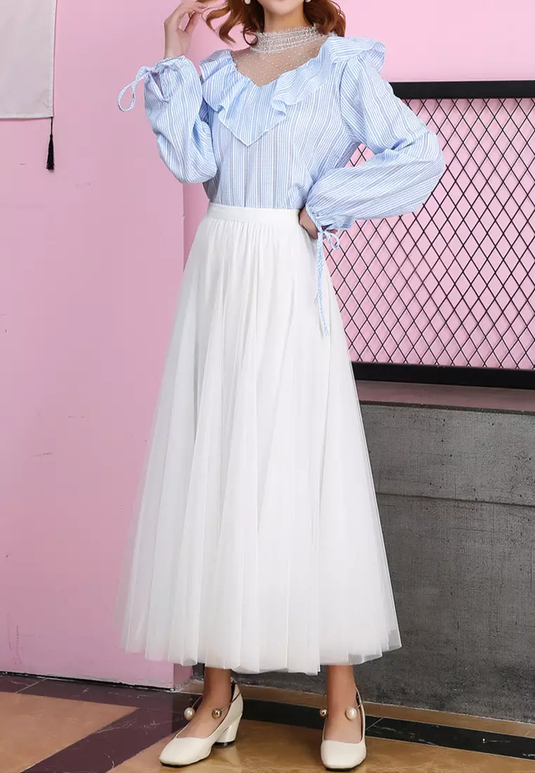 High Waist Slim Mesh Maxi Skirt AF8859