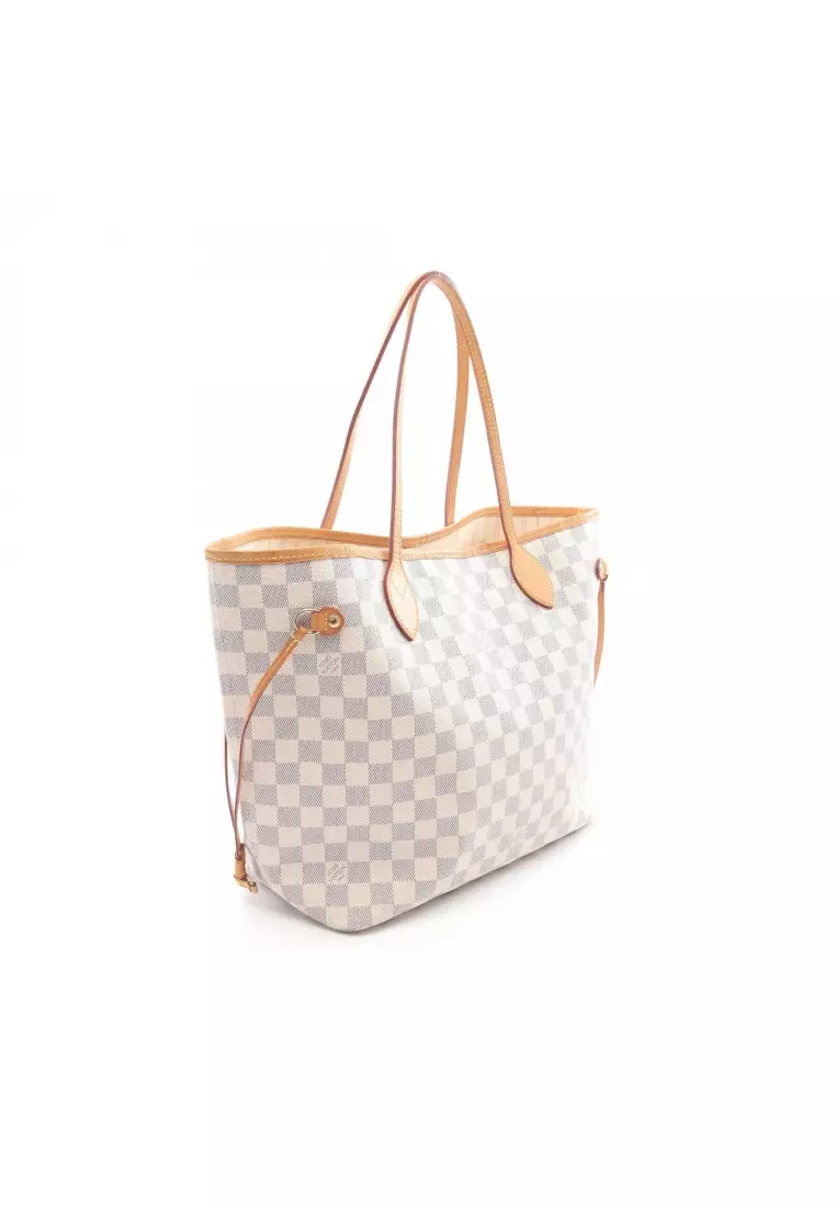 Pre-Loved Louis Vuitton Neverfull MM Damier Azur Shoulder bag tote bag PVC leather white