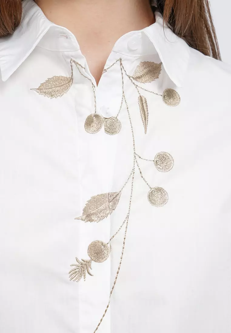 Hi Lo Embroidered Blouse OFF WHITE
