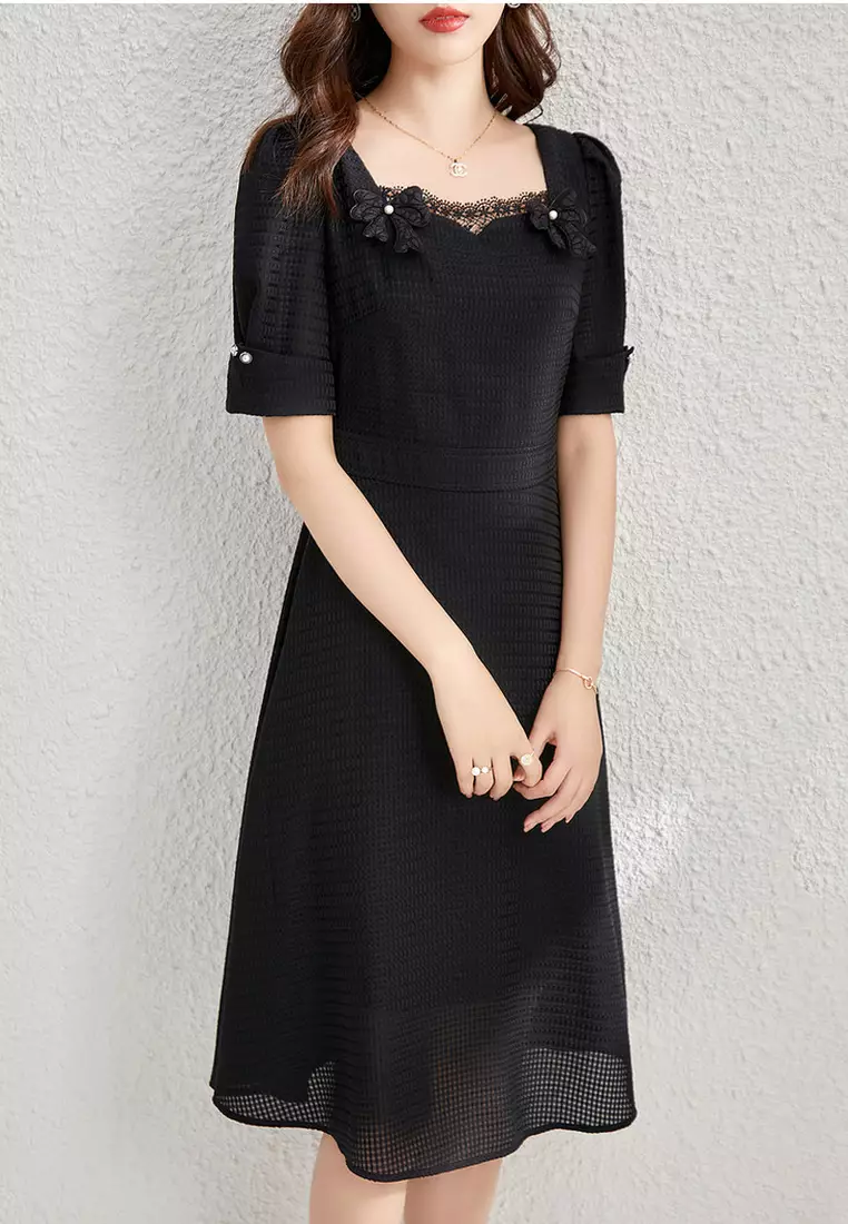 ONX.HK Temperament OL Lace Square Neck Dress 2024 | Buy ONX.HK Online ...