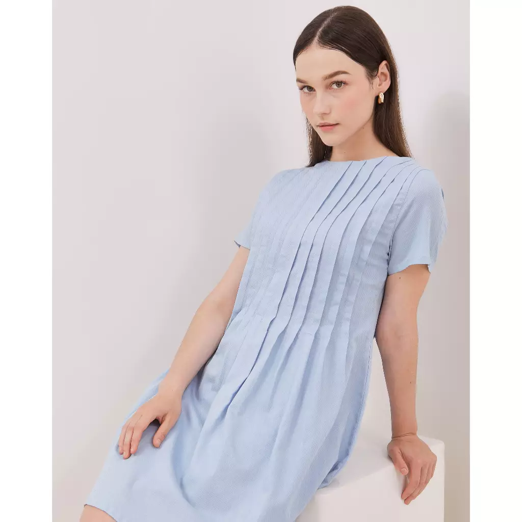 Urban Exchange Nayla Blue Dress / Dress Katun Lengan Pendek Warna Blue