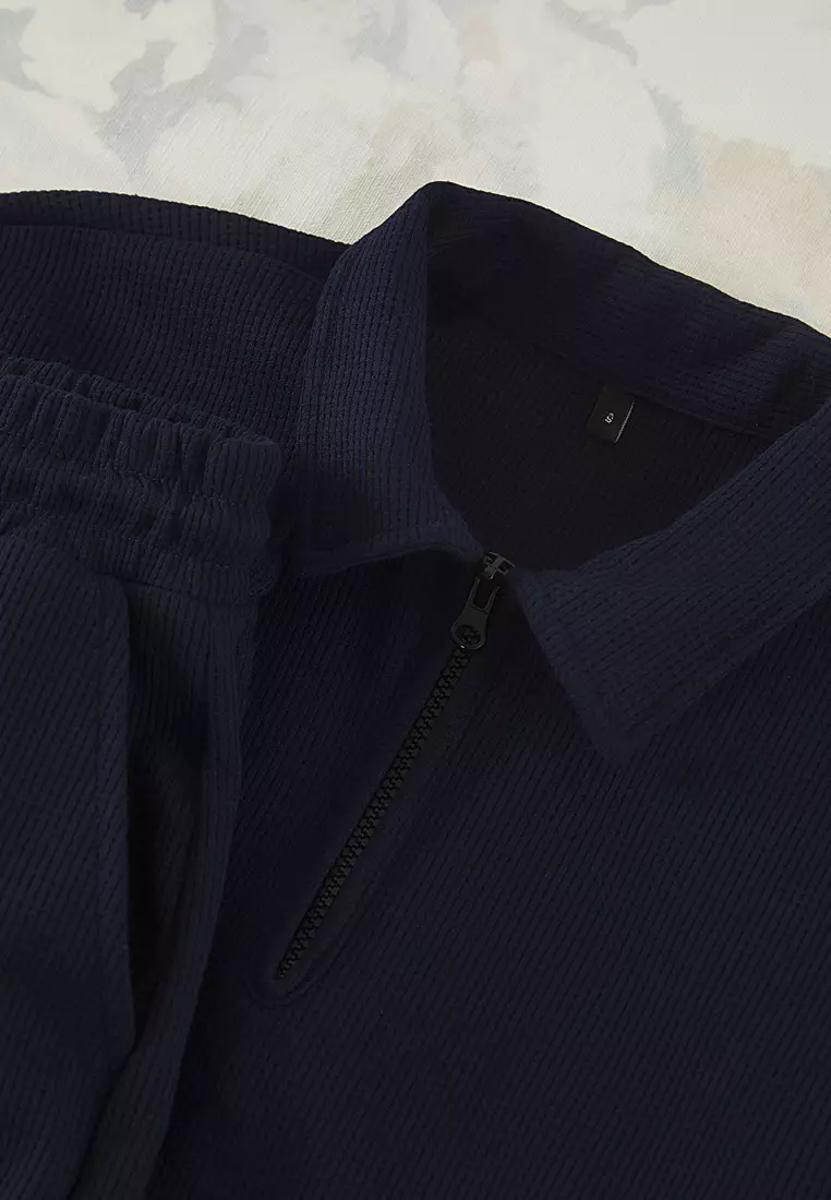 Navy Blue Regular/Normal Cut Zippered Polo Collar-Cargo Pocket Tracksuit TMNSS24EM00000
