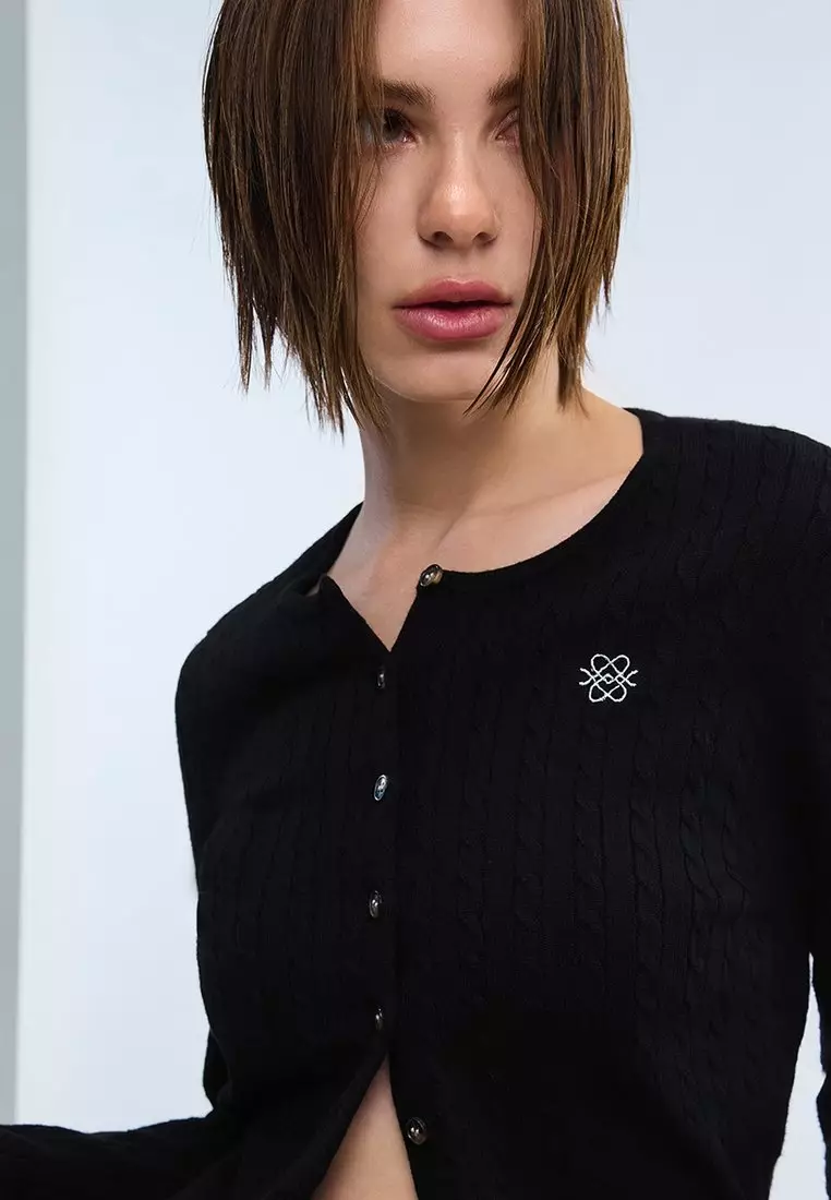 Ribbed Button Front Knit Cardigan - Black