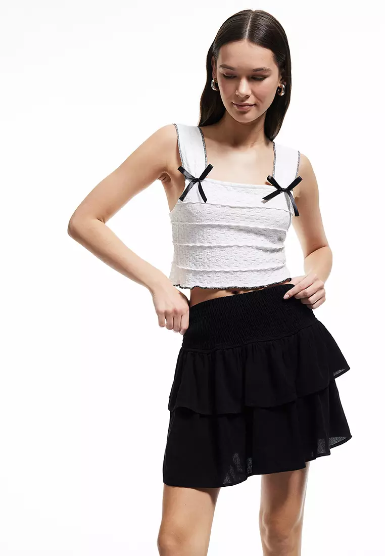Folded Flounce Gimped Mini Skirt
