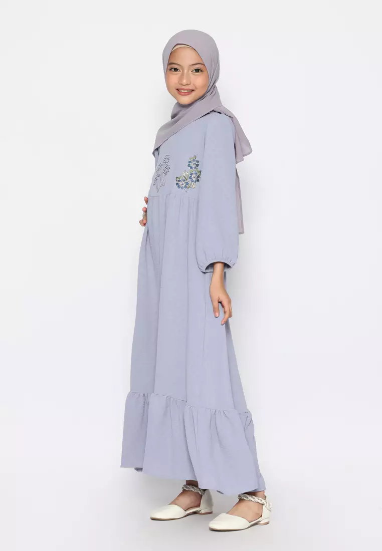 Baju Gamis Anak Perempuan Putik Bunga Blue - ADORABLE
