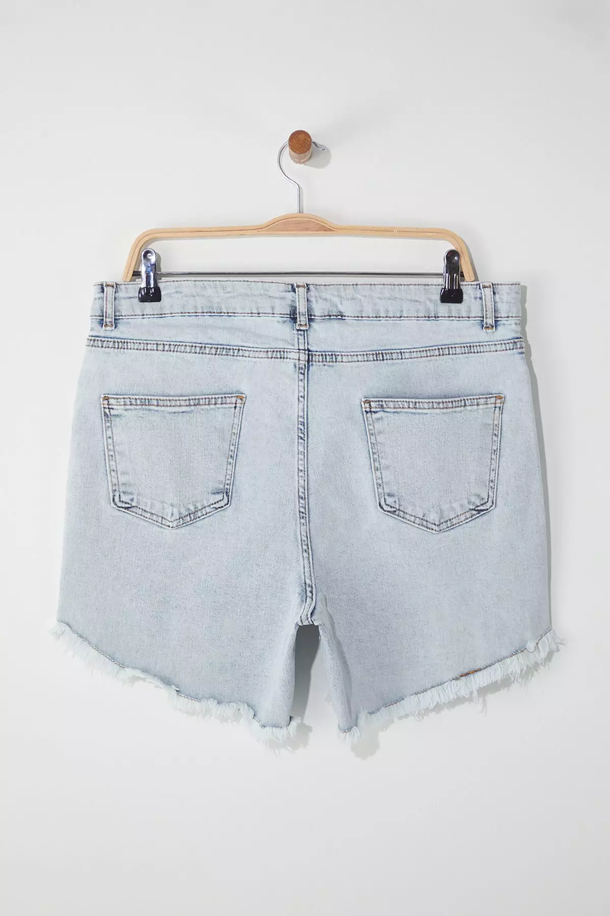 Ice Blue Tasseled Stretchy Skinny Denim Shorts & Bermuda TBBSS23CJ00016