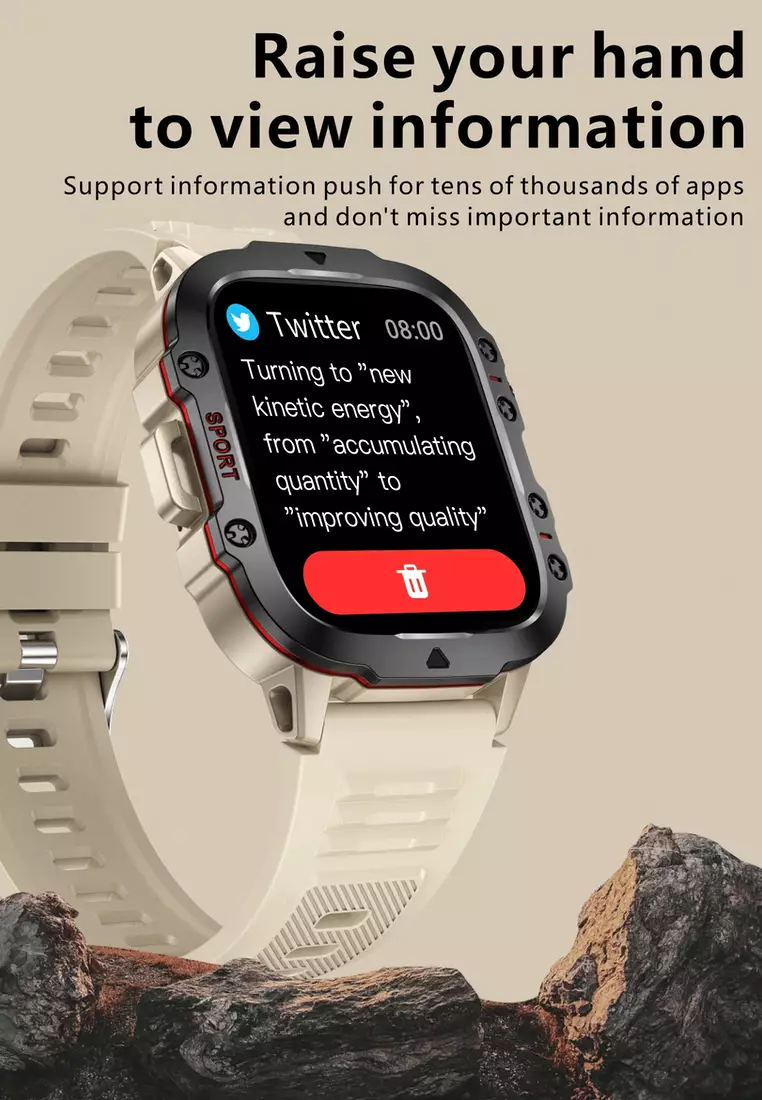 Unisex Smart Watch - Bluetooth Call - 1.96 Inch HD Screen 240x282 - Android/IOS - 3ATM Waterproof - Blood Pressure Monitoring - Rubber Strap