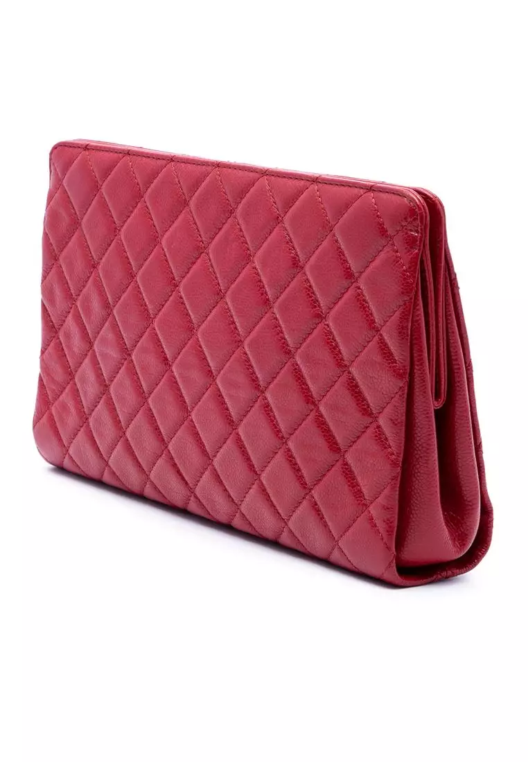 Pre-Loved Chanel Cc Quilted Caviar Frame Clutch