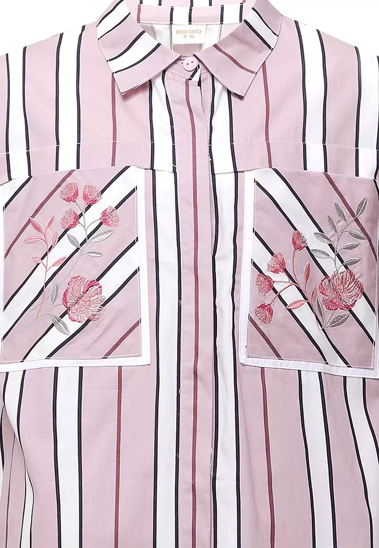 Pito Dito Girl Zaragoza Dress Panjang Anak Ungu Motif Salur - Size 4