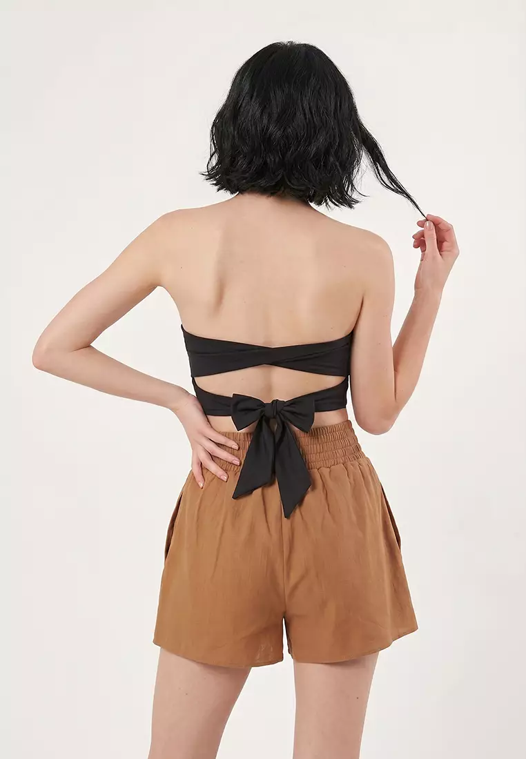 Cinnamon Flared Cotton Flounce Beach Shorts Tbess25Sr00011