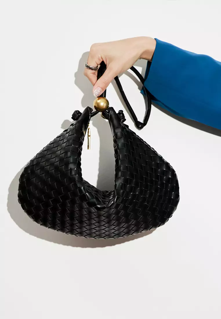 black woven hobo bag