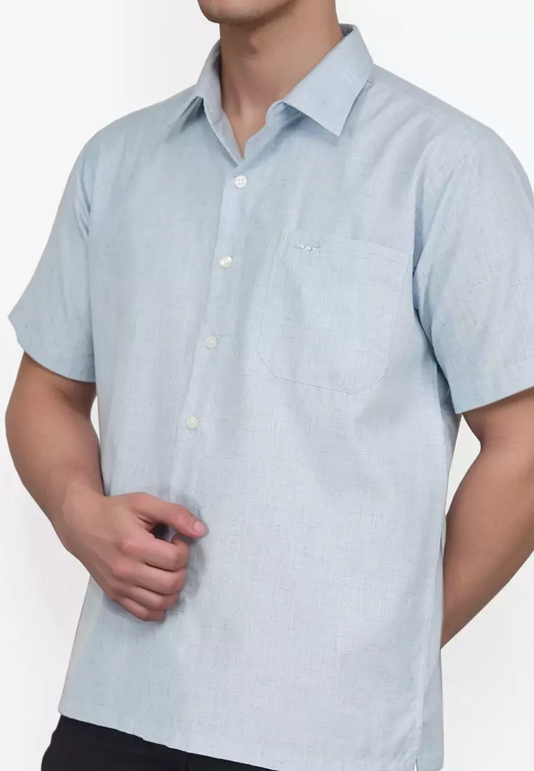 Crocodile BORE 2028 Blue - Men Shirt Kemeja Lengan Pendek - Relax Fit - Katun