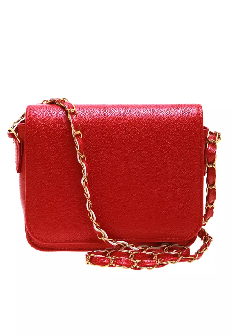 Esya Tas Selempang Wanita Long Chain Rope Glossy Quality Premium - Maroon