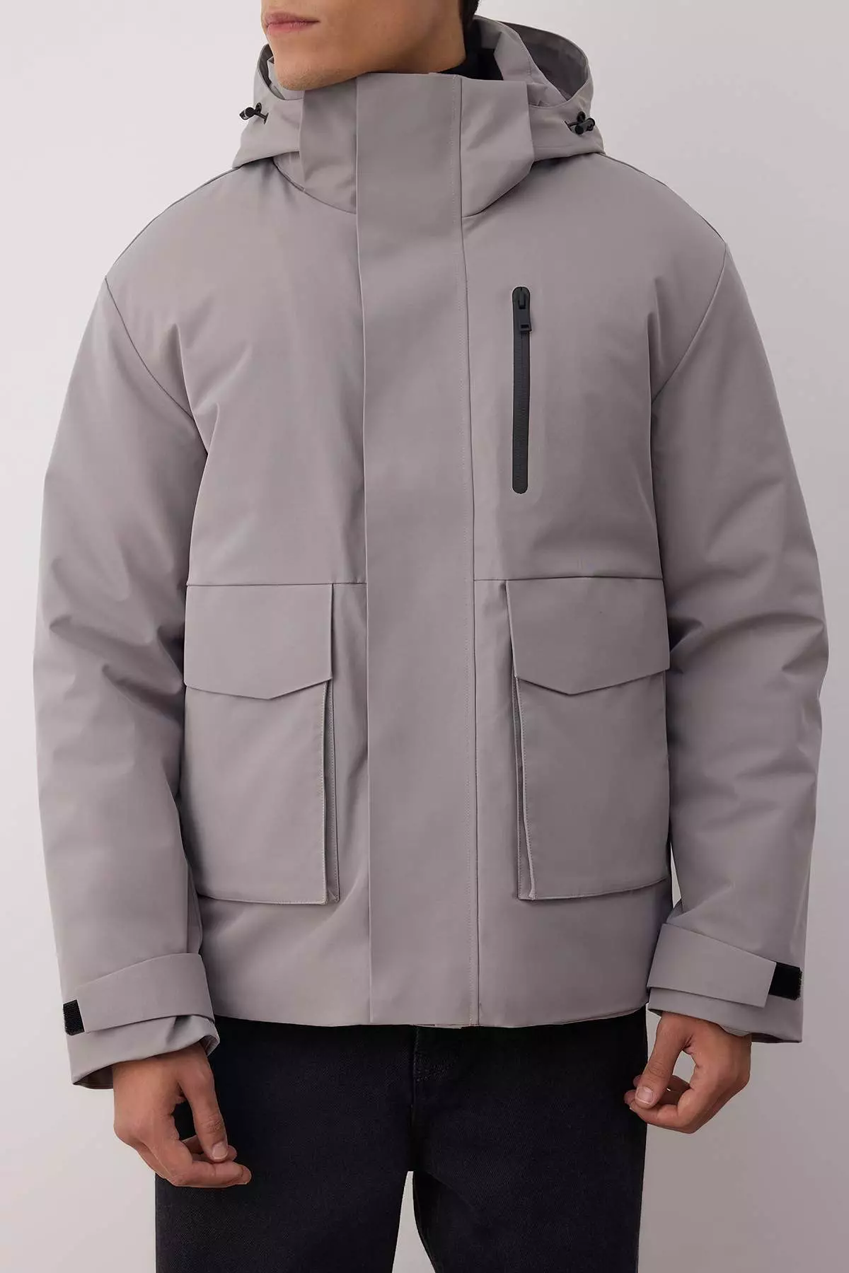 Gray Fitted Winter Thick Parka Men'S Coat Tmnaw26Mo00007