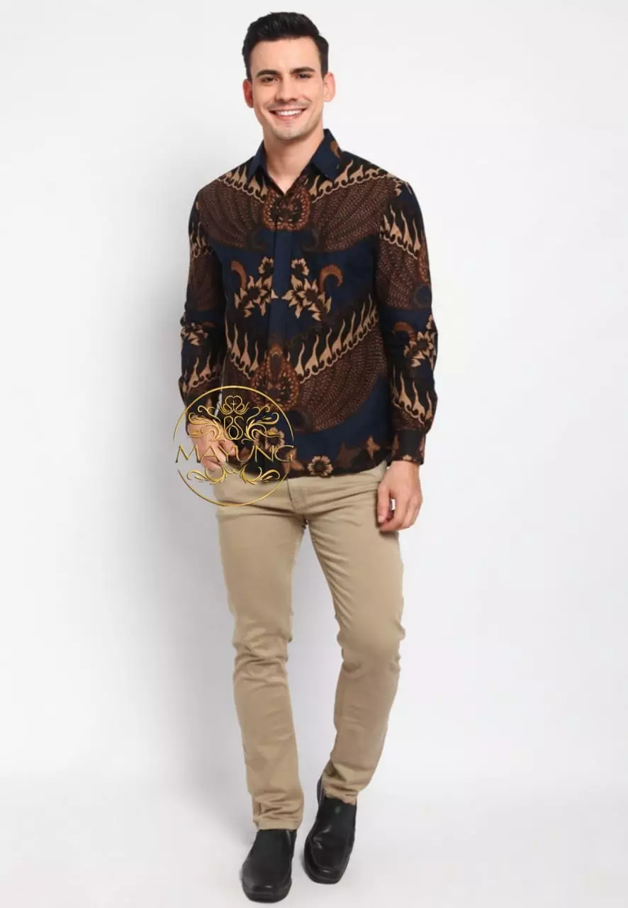 Navy Bharah Kemeja Batik Pria Premium Slimfit Modern Lengan Panjang