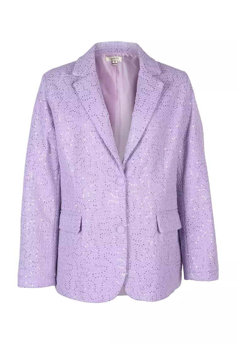 Blazer Kebesaran Berhias Payet dalam Warna Lilac