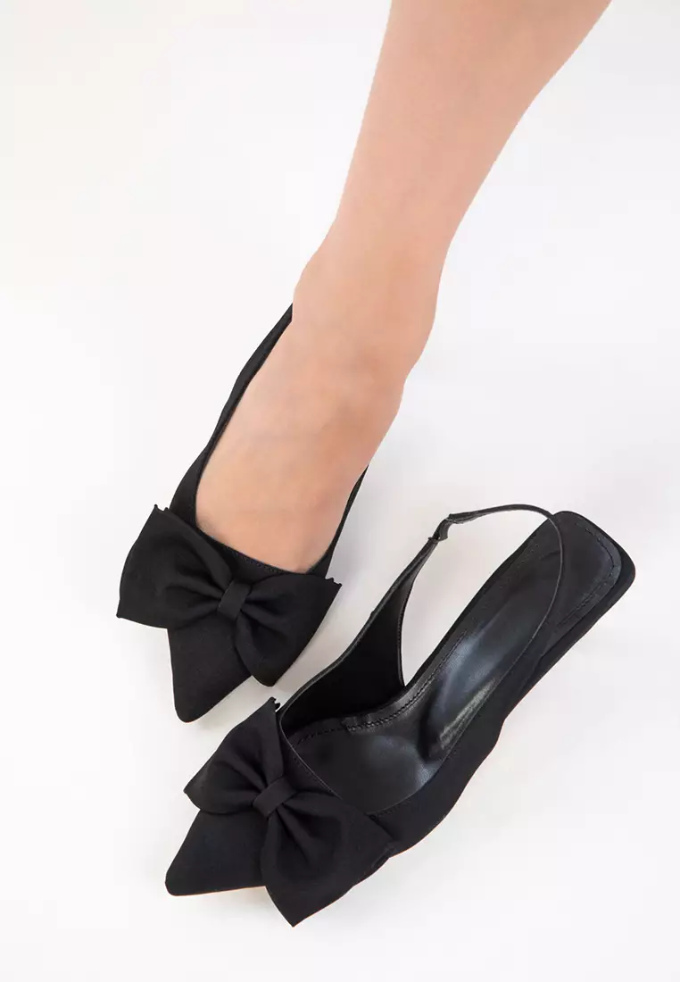 Black Matte Satin Women's Classic Heeled Shoes 20780