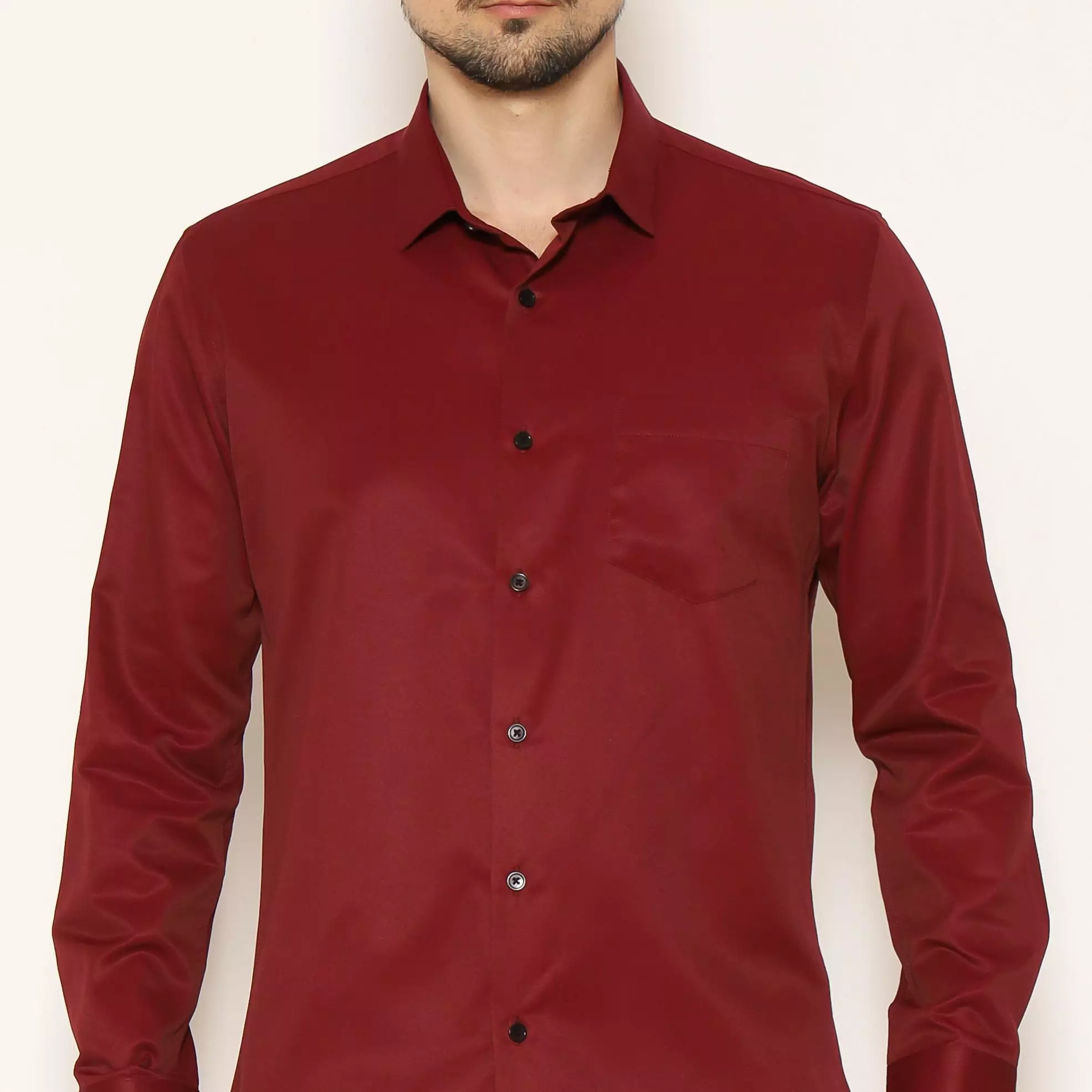 MAGINOT Kemeja Pria Basic Polos Panjang MAROON