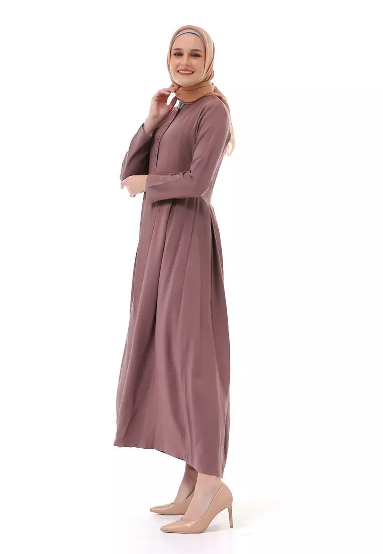 Enzy Dress Muslimah Wanita Lengan Panjang Regular Fit Premium High Quality - Taupe