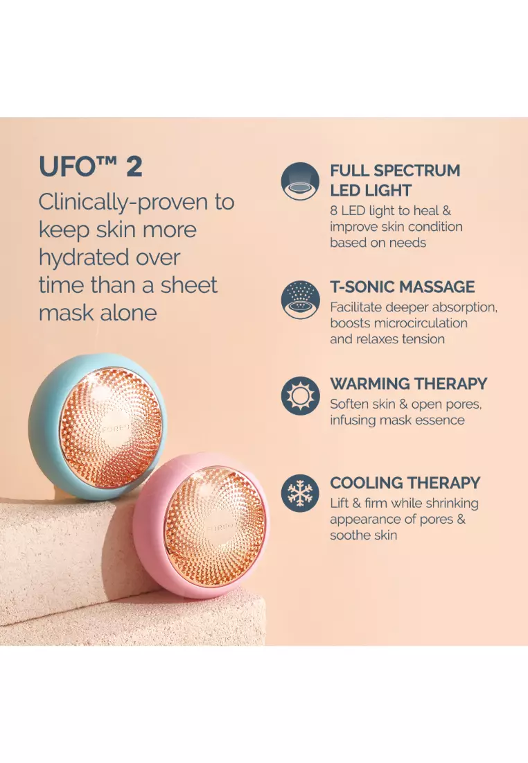 FOREO UFO 2 Full Facial Treatment Device with Advanced Heating Cooling LED Light Therapy Compatible With all UFO and Sheet Masks [2-Year Warranty] - Pearl Pink