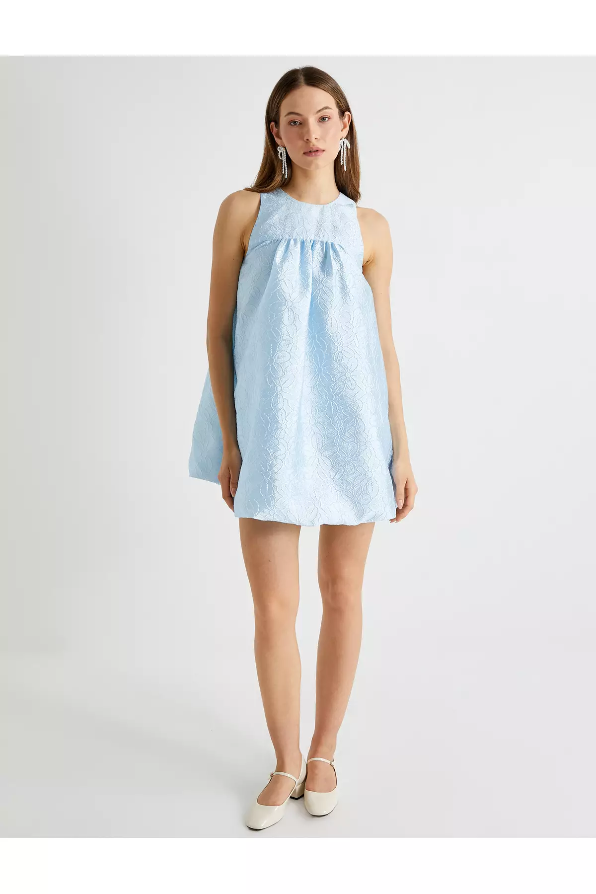 Floral Mini Balloon Dress Sleeveless Flounces Round Neck