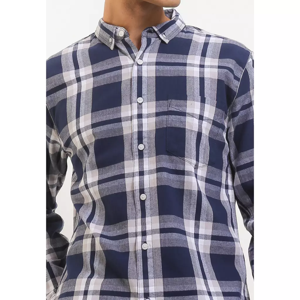 TRIPLE Kemeja Flanel Lengan Panjang Slim Fit (LS 505 NVY) - Navy