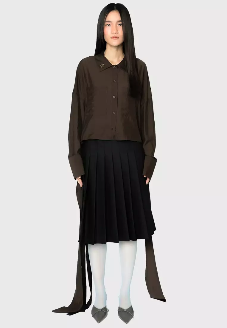 Cropped Sash Shirt in Brown