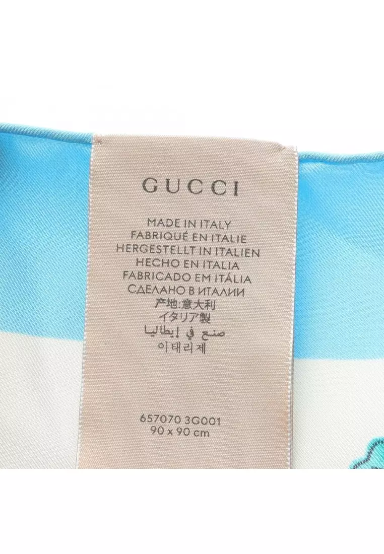 Pre-Loved Gucci GUCCI × Doraemon scarf floral pattern silk Light blue multicolor