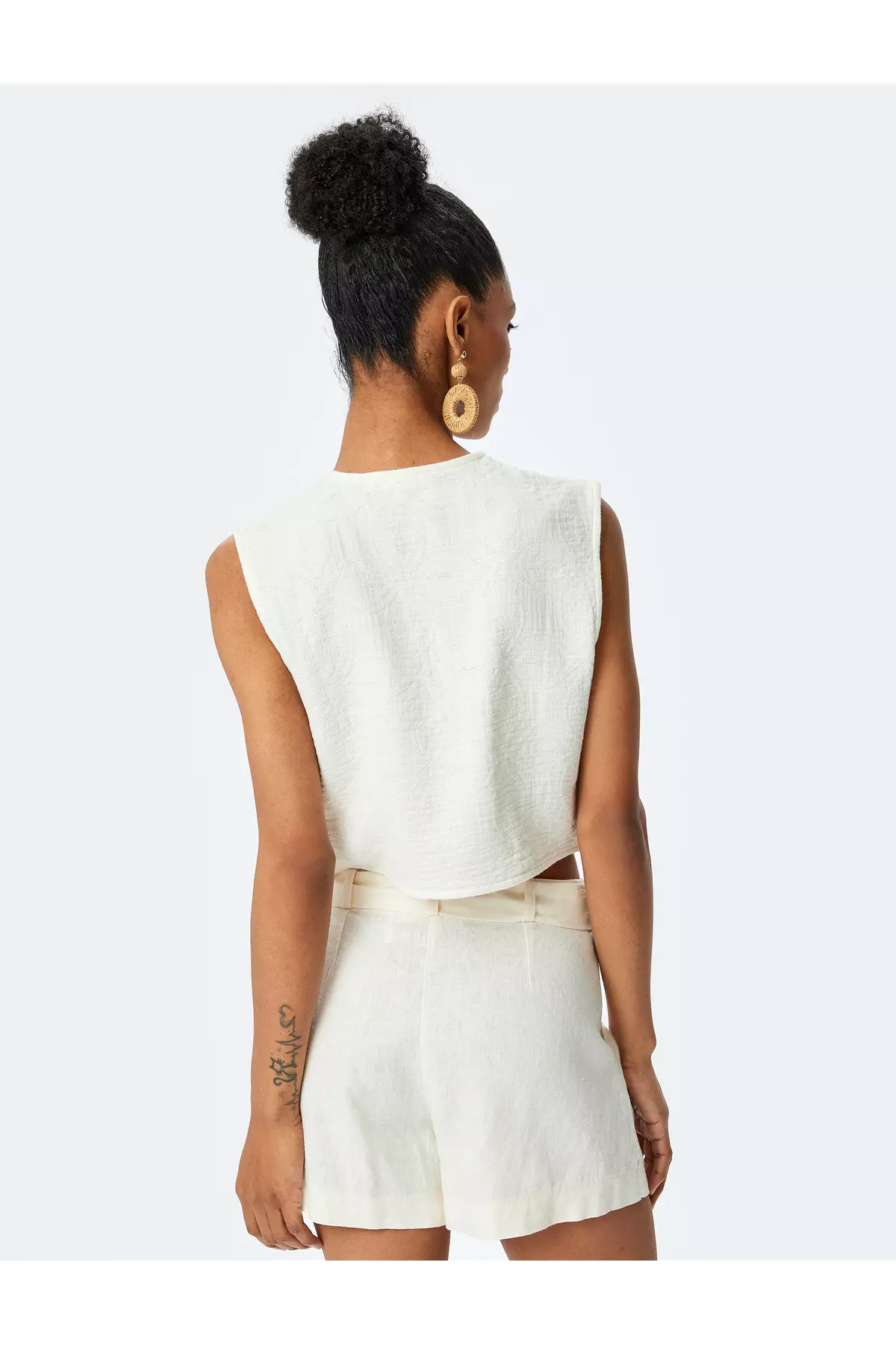 Cotton Front Tie Bow Crew Neck Crop Vest