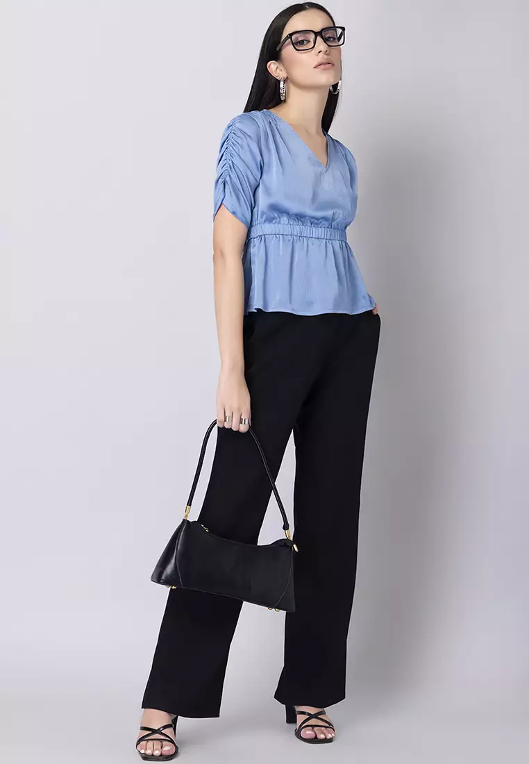 Pastel Blue Textured Peplum Top