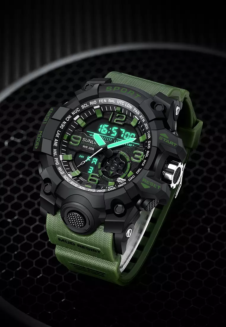 Jam Tangan Pria D002 Original Olahraga Jam Digital Multifungsi Tali Silikon Jam Tangan Cowok green