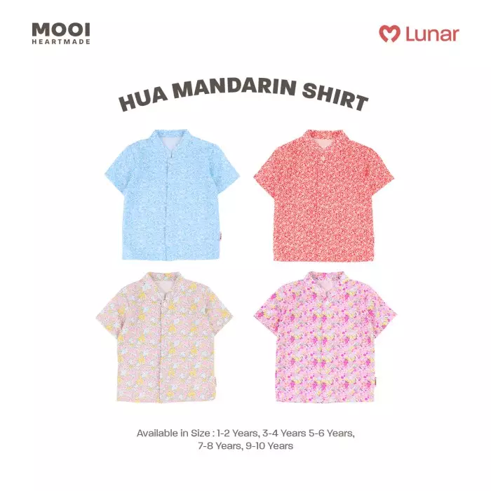 Mooi Kemeja Anak Laki-Laki Lunar Collection Hua Mandarin Shirt - Red Cherry