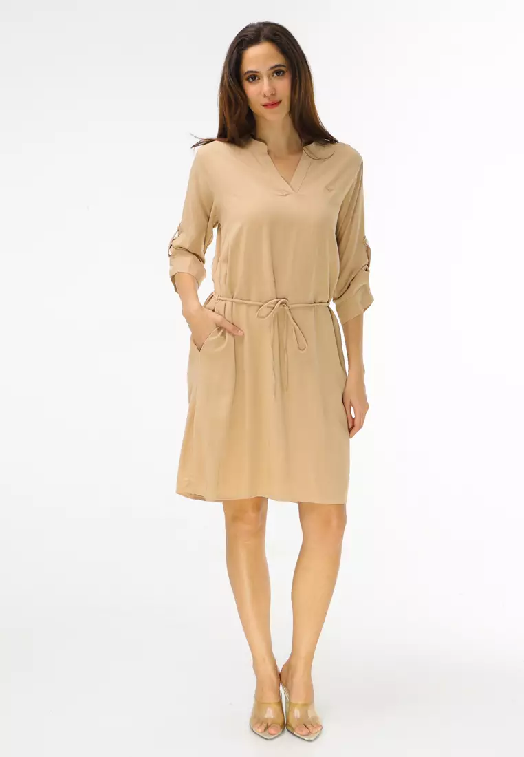Woven Plain Soft Linen 3/4s Dress