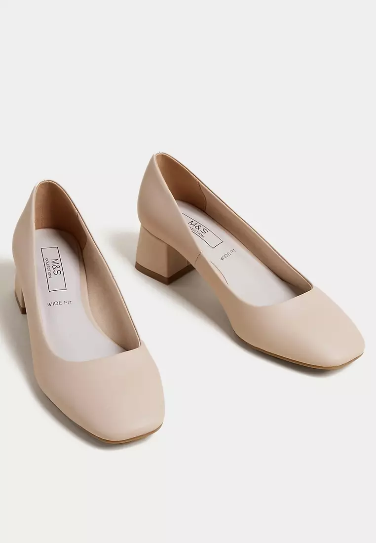 Wide Fit Block Heel Square Toe Shoes