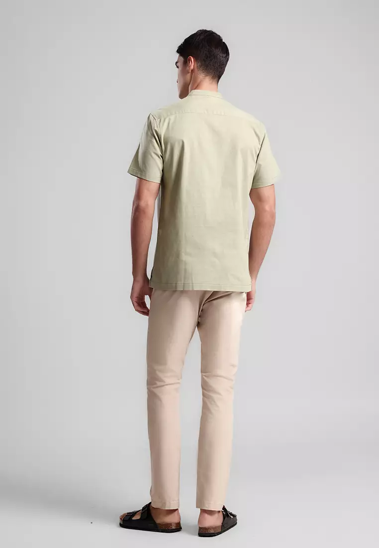 MANZONE - Kemeja Shanghai Lengan Pendek Pria Alif Modern Fit - Light Green Warna Green_Light