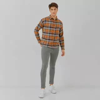 PAULMAY Kemeja Flanel Pria Lengan Panjang Cokelat 6713