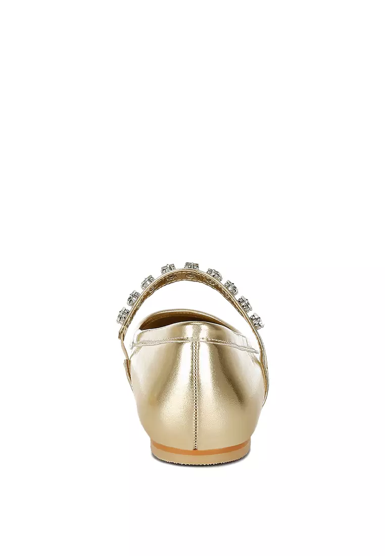 Metallic Mary Jane Ballerinas in Gold