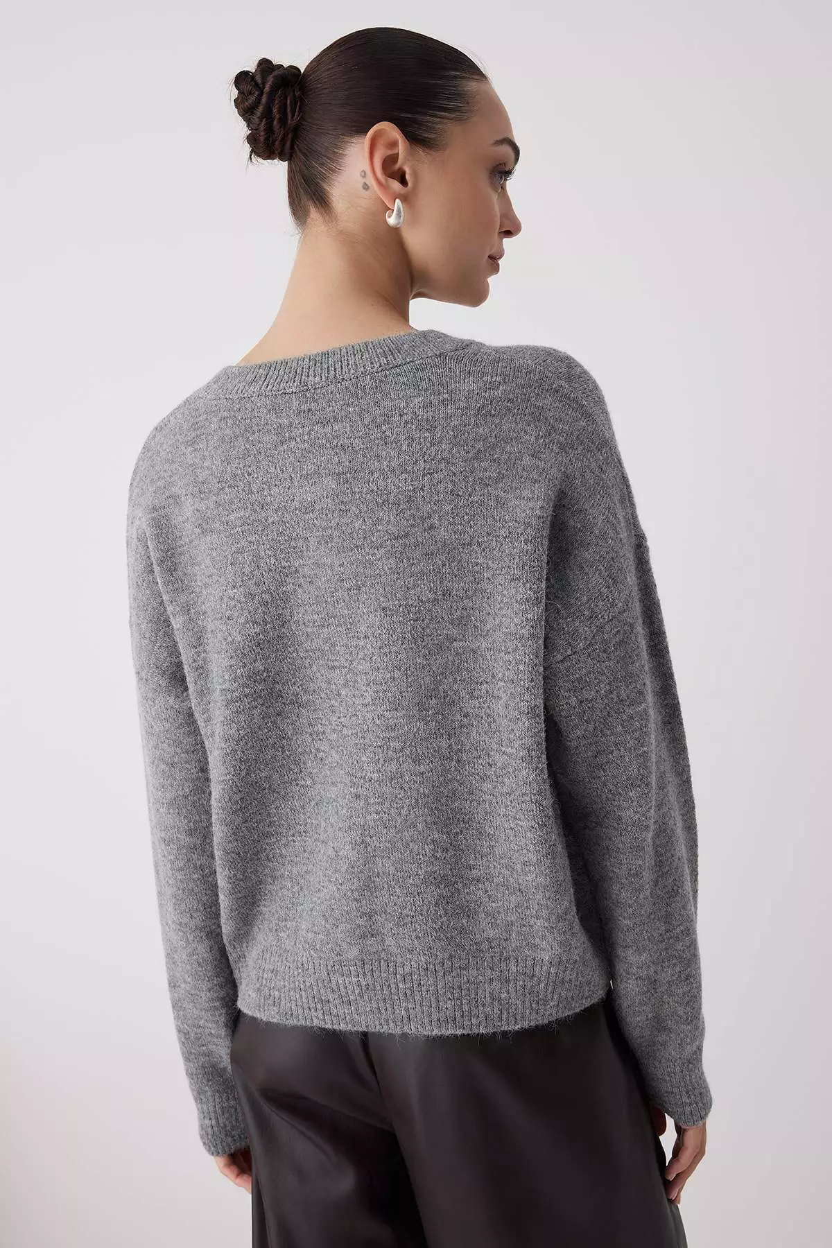 Anthracite Alpaca Wool Blended Wide Fit Knitwear Cardigan