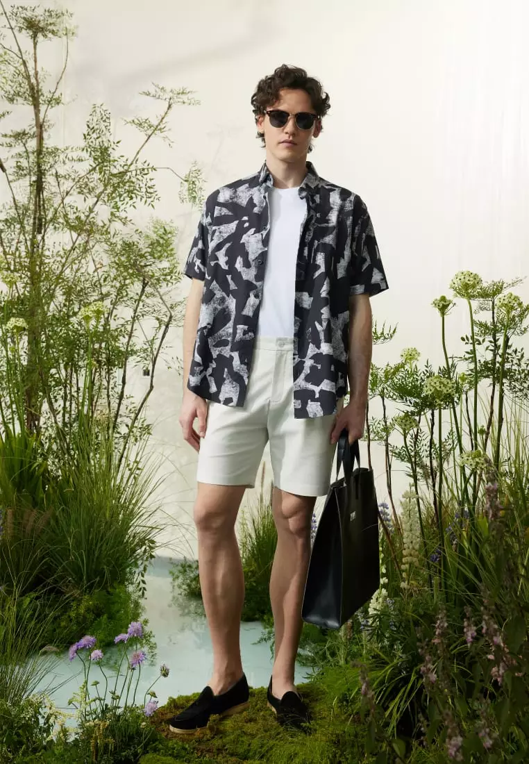 G2000 Cotton Oxford Ink Scatter Digital Print Comfort Fit Short Sleeve Casual Shirt