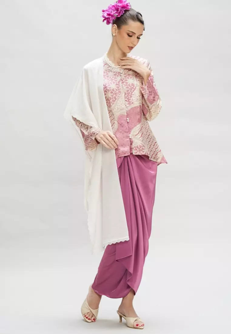 Premium Batik Kebaya & Satin Wrap Skirt Modern Baju Kurung