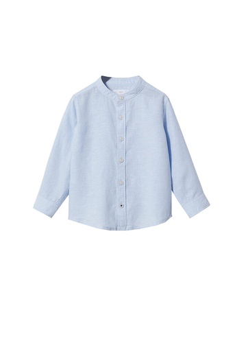 MANGO BABY blue Cotton Linen Shirt With Mandarin Collar F2B68KA00A357FGS_1