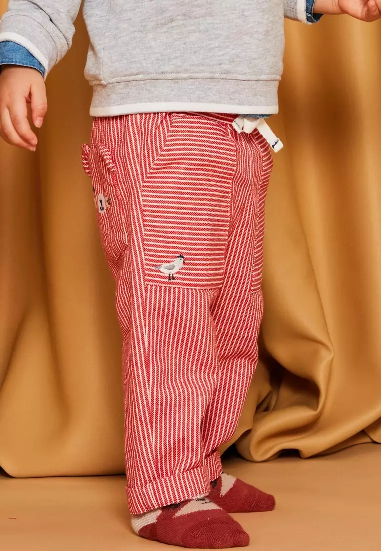 Red and Ecru Striped Pants