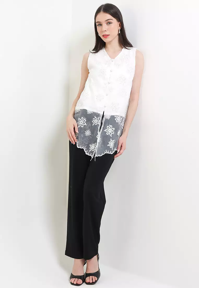 Sleeveless Inner Top Atasan Wanita Batik Binar Spesial JFW Collection Erena White [Tanpa Setelan]